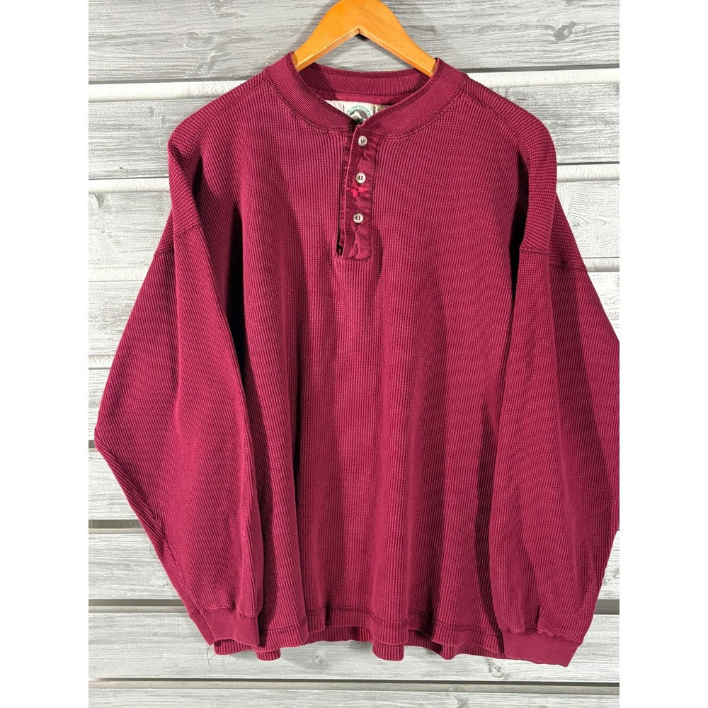 Vtg 90s Appalachian Trail Mens XL Waffle Henley Shirt Burgundy Thermal grunge